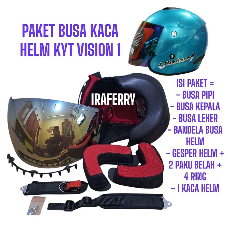 Paket Busa Helm KYT Vision 1 Kancing Besi dan Kancing Plastik dengan 6 Pilihan Warna Kaca Pelangi, S