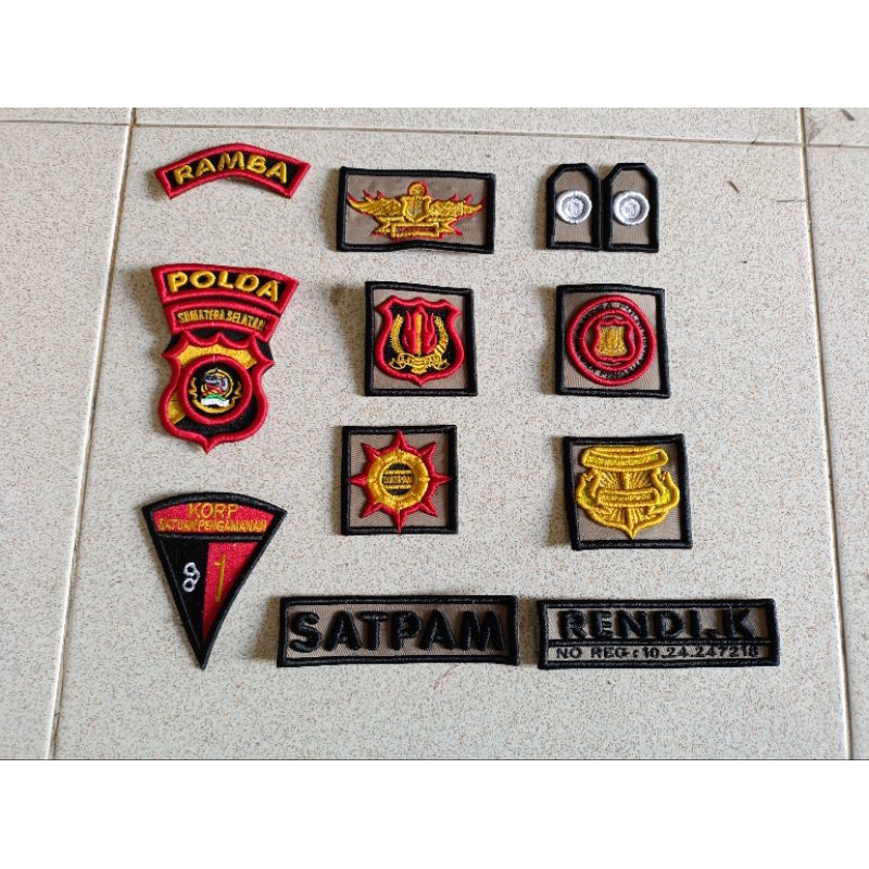 atribut satpam dasar coklat lis hitam, atribut satpam dasar coklat terbaru, atribut satpam timbul, a