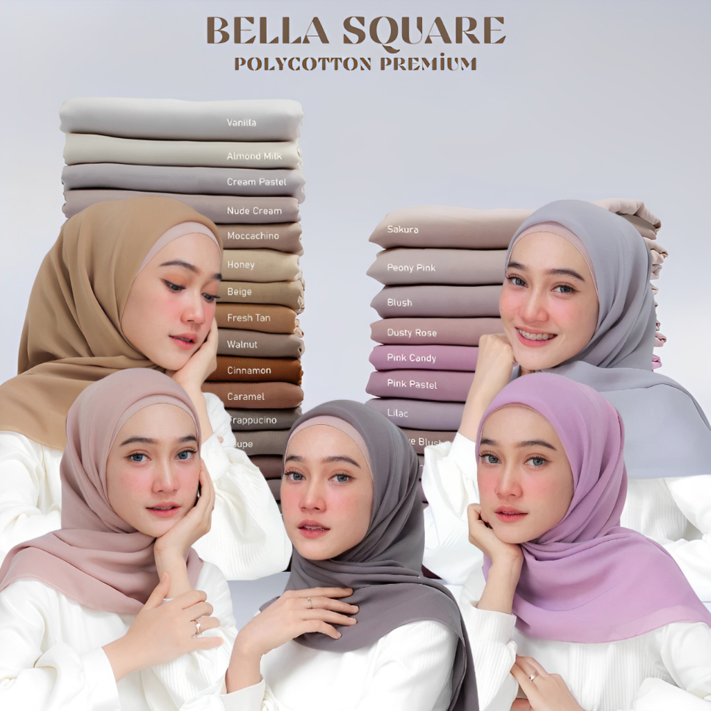 Bella Square Premium Hijab Segi Empat 60 Warna Jilbab Bella Square Jahit Neci Super Premium - Kerudu