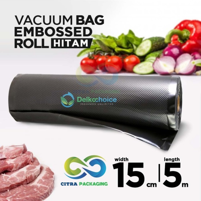 PLASTIK VAKUM VACUUM VACUM EMBOSS EMBOSSED SEALER ROLL BAG BLACK HITAM 15CM