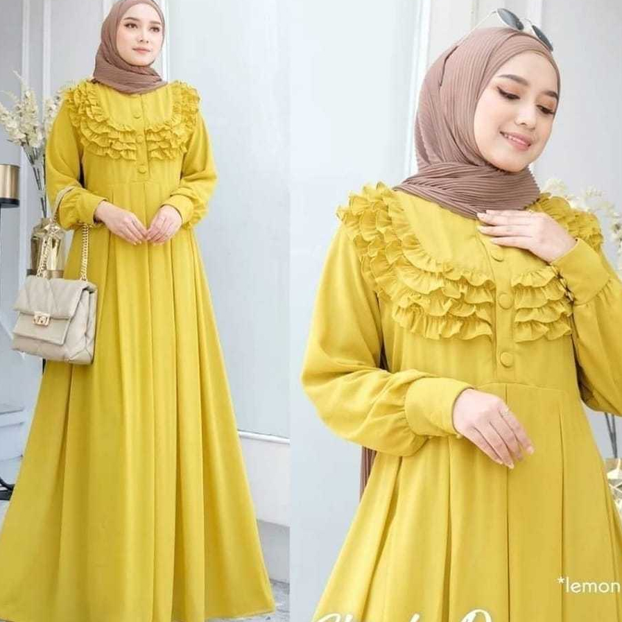 Dress / Maxy Gamis Fitri Lebaran Raya Warna Lime Kuning Lemon Payet Jumbo Mewah Elegan Kekinian Terb