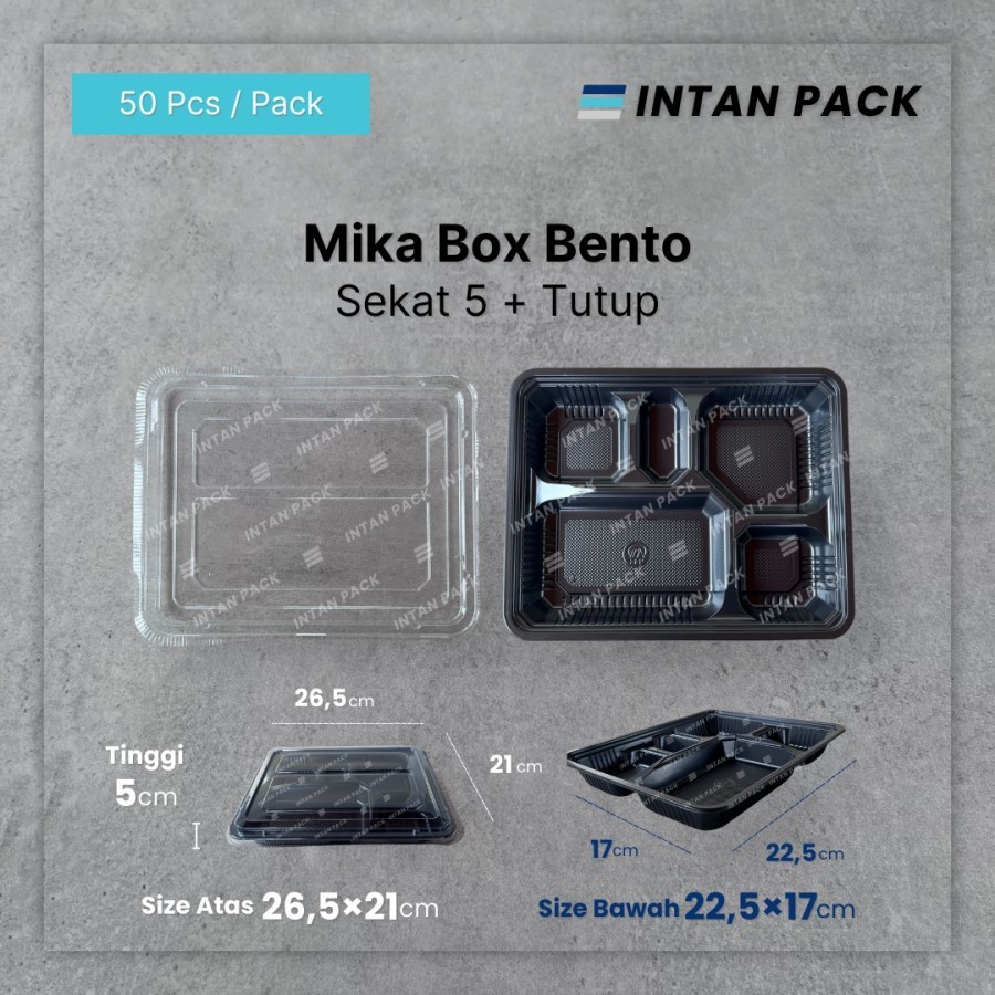 Mika Box Bento Sekat 5 Hitam Mika Box Catering(isi 50 pcs)
