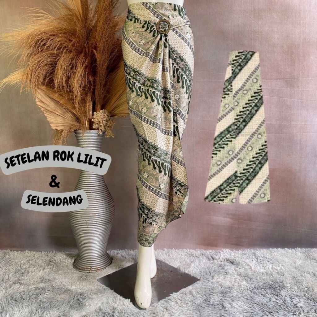 Couple Rok Lilit Batik Dan Selendang / Kain Lilit Batik Dan Selendang Viola Green