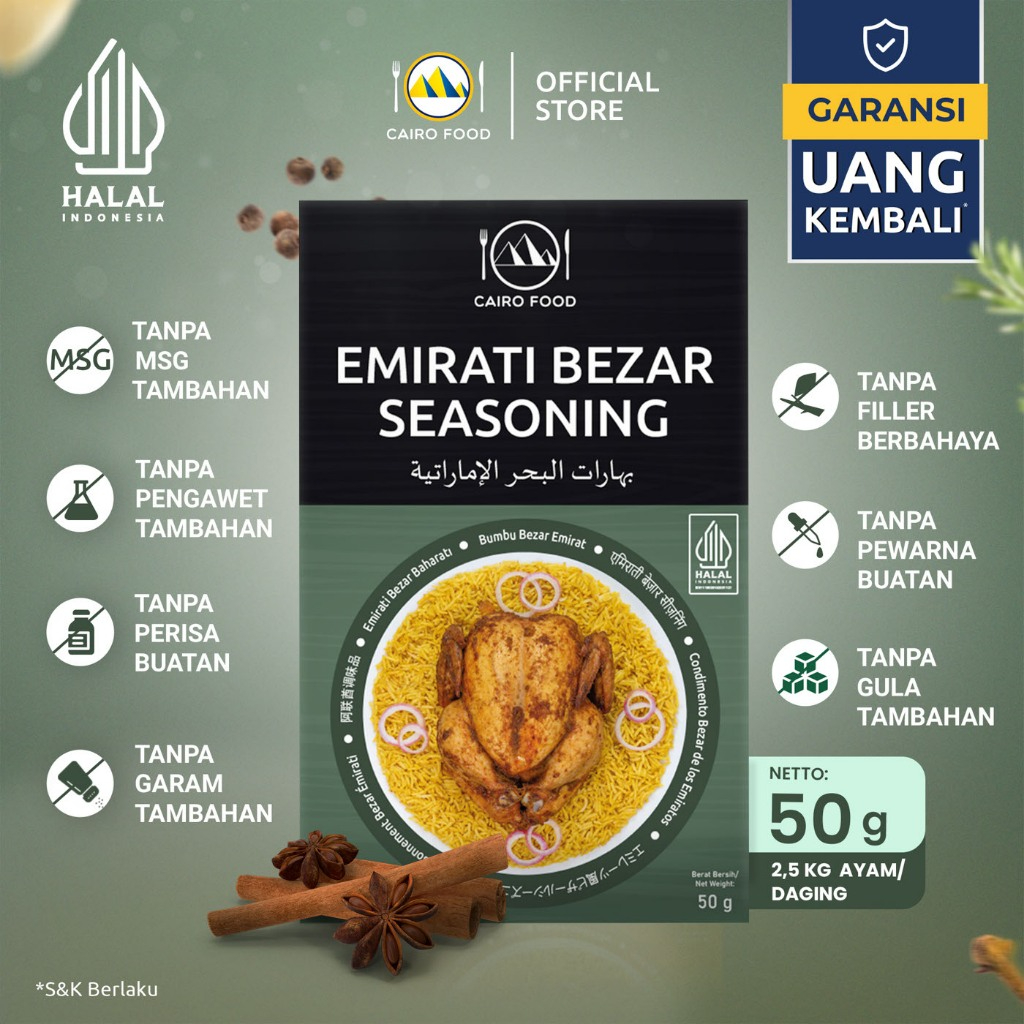 

Bumbu Emirati Bezar Sehat – Tanpa MSG, 100% Rempah Murni | Cairo Food