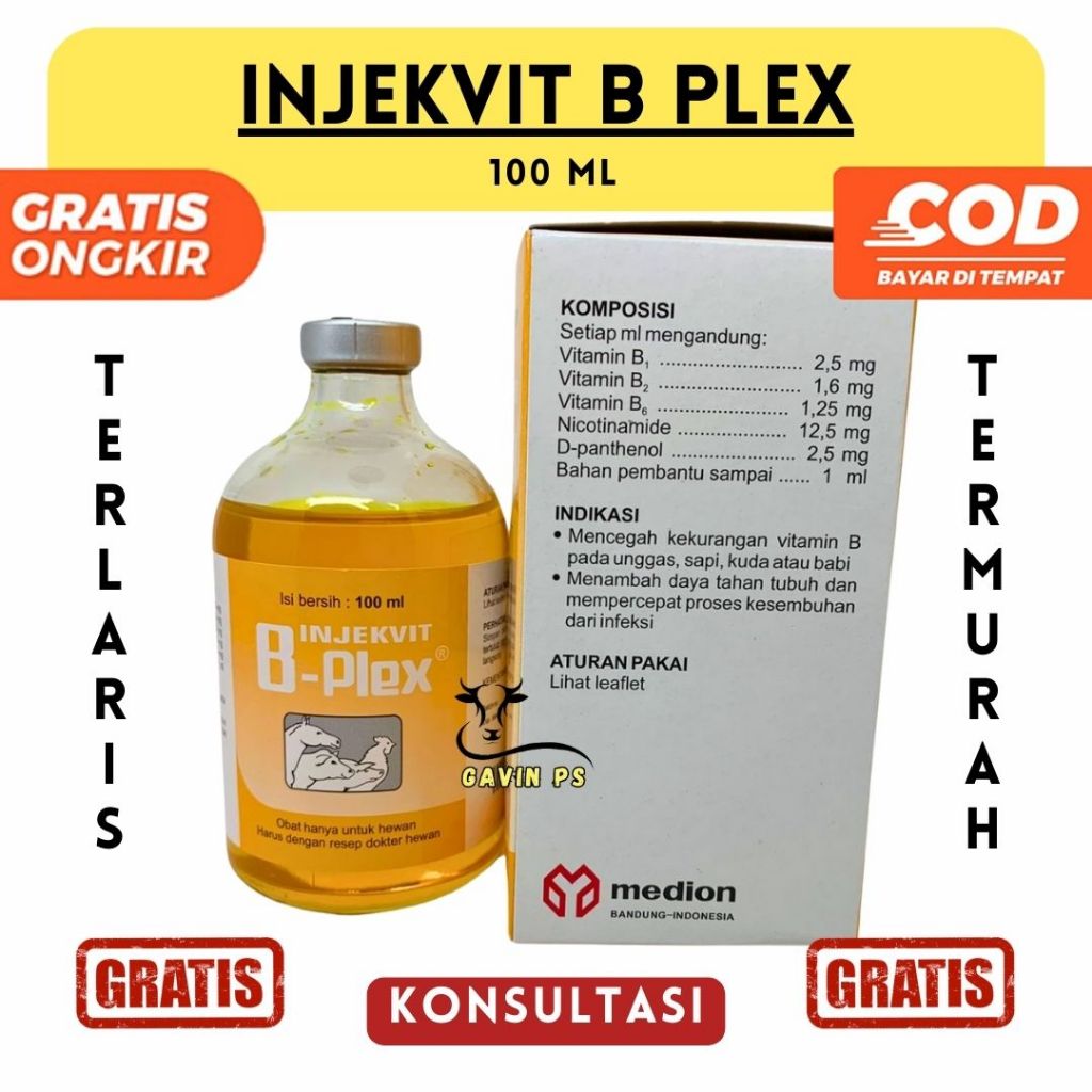 INJEKVIT B PLEX 100ml (KUNING) - Vitamin B Complex B Kompleks Komplek Ternak Sapi Kambing