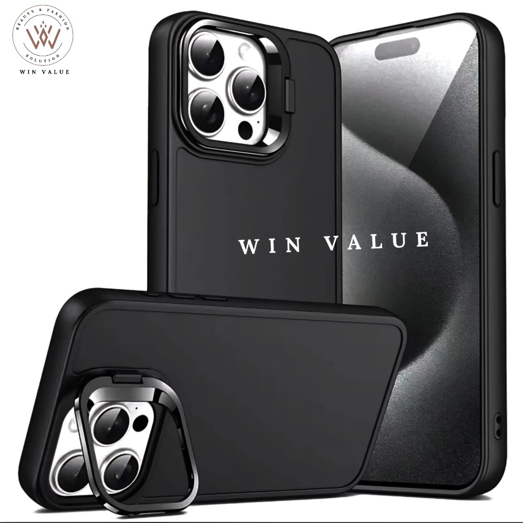Case Iphone 12 Iphone 12 Pro Iphone 12 Pro Max Case Flannel Standing Macaron BlackRing Kamera - WV