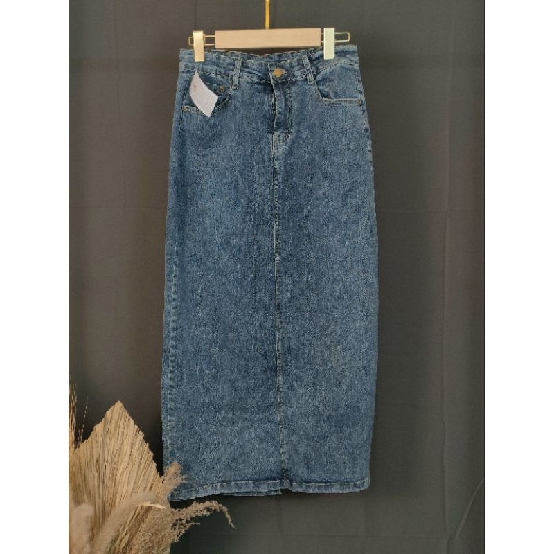 Rok Jeans Span Panjang// Rok Model Belah// Skirt Jeans