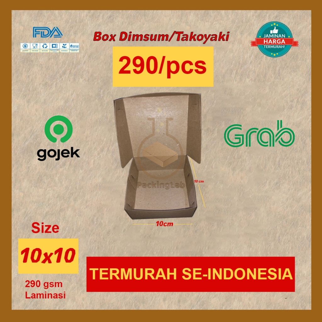

PAPER BOX KRAFT UKURAN 10X10 BOX DIMSUM / TAKOYAKI / DONAT / COOKIES 290 GSM