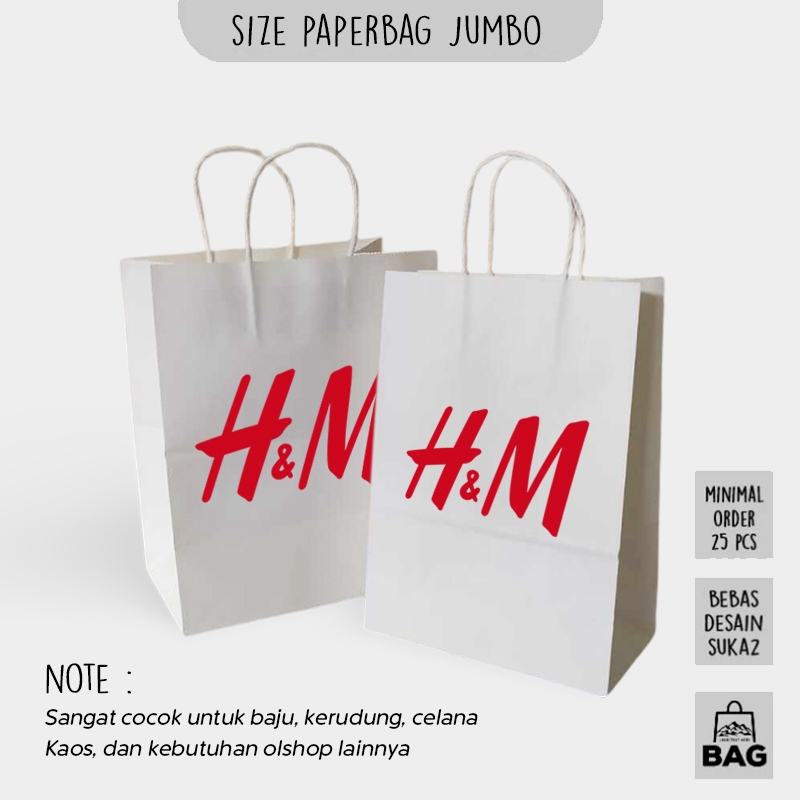 

(+CETAK) Paper Bag Putih Motif HNM / Paperbag Kado Packing Olshop / Papper Bag Polos Dicetak Custome