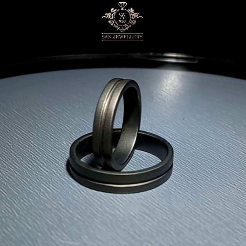 Cincin Couple Hitam Doff Minimalis Kawin Nikah Tunangan Perak Platinum Palladium Emas H21