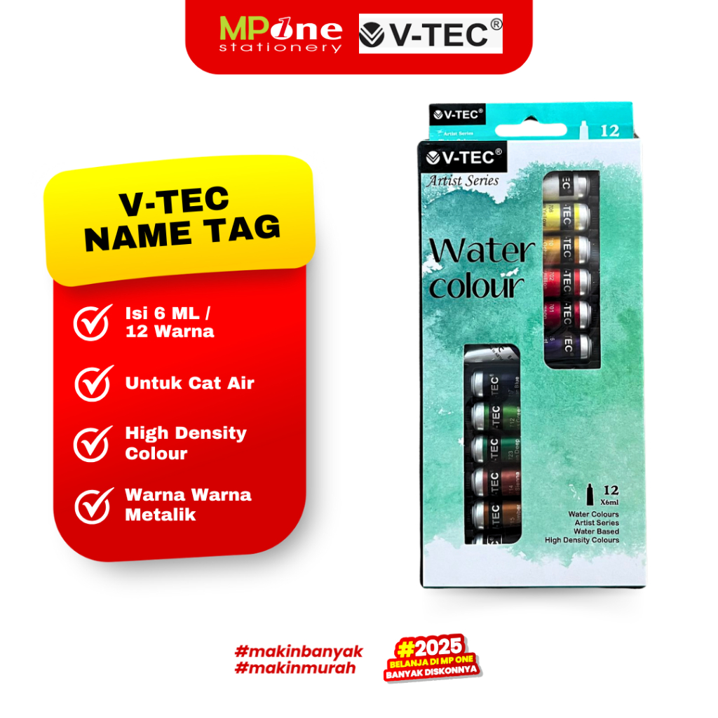 

V-TEC Cat Air Watercoluor 12 Warna Metalik VT-1325 / Water Colour Isi 6ML/12Warna Cat Air V-Tec