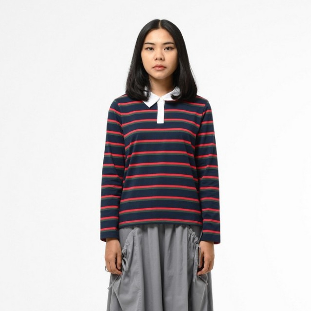 3Second Kaos Kerah Wanita Lengan Panjang Regular Fit Stripe Tee Geneva HP-C101224