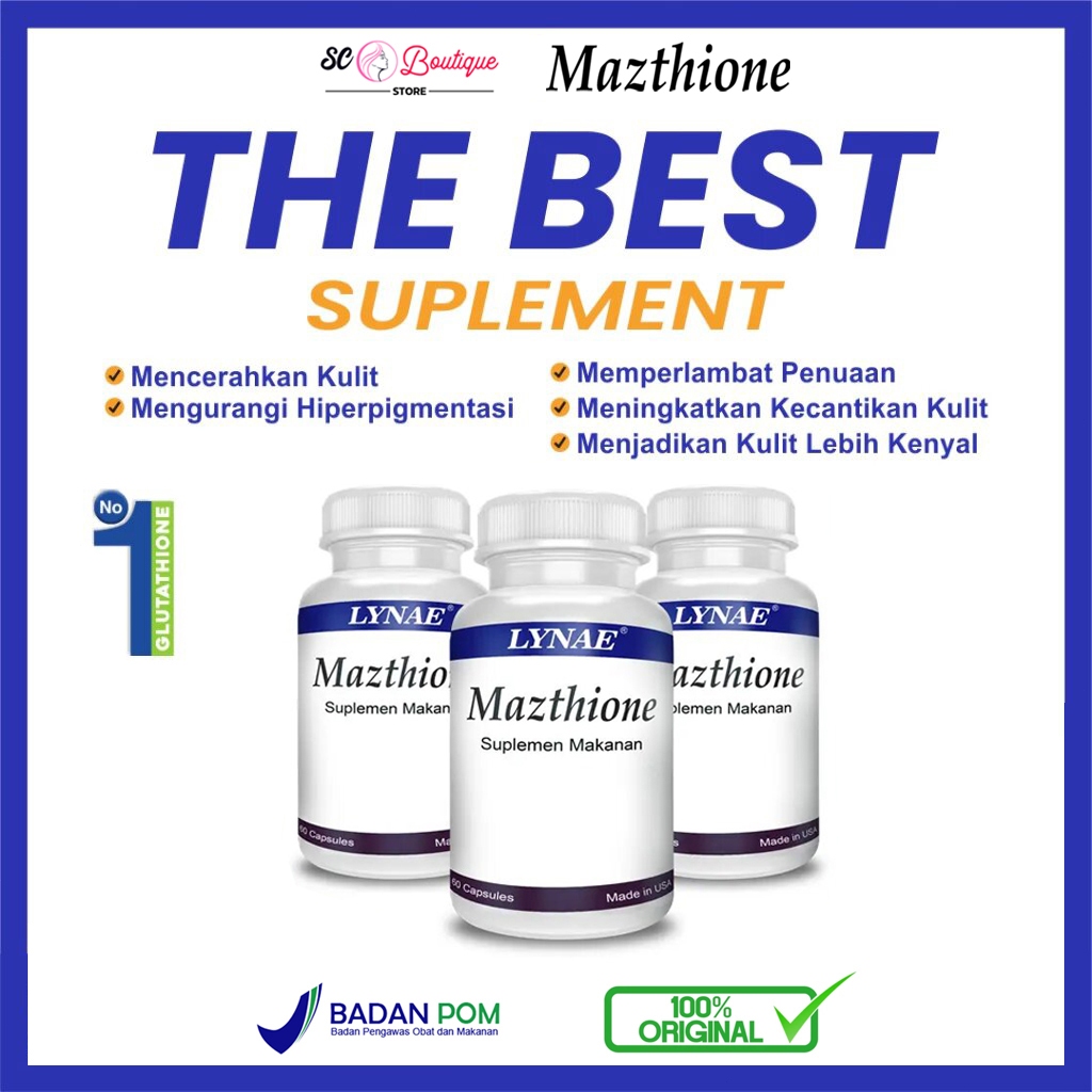 Original Mazthione Glutathione Suplemen pemutih whitening isi 15 30 60 kapsul - BPOM