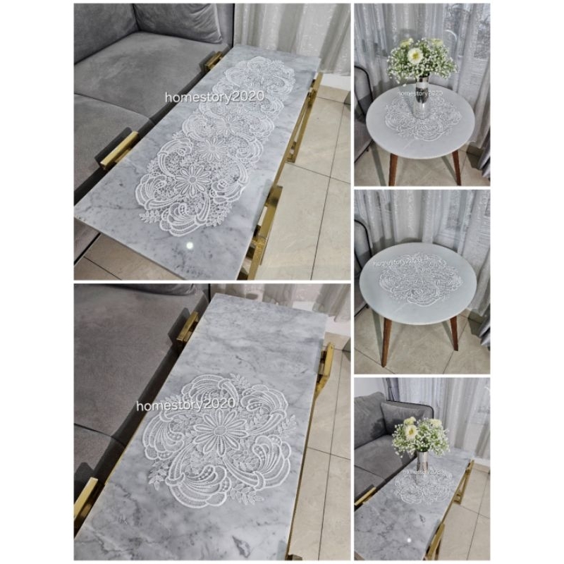 taplak meja bulat kecil katun renda ukuran 40cm