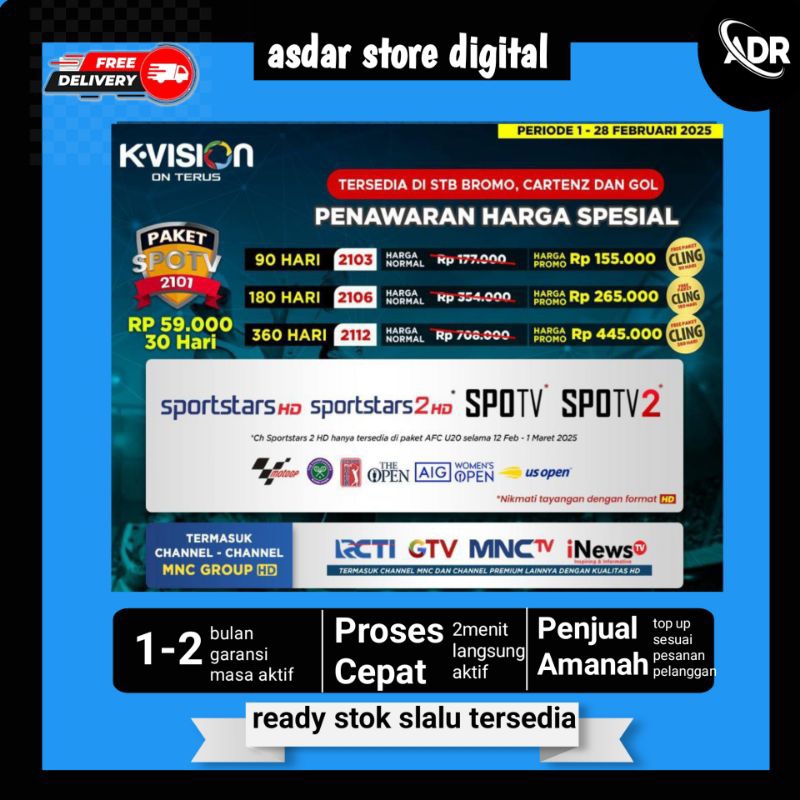 kvision paket spotv - Paket Spotv Cling k-vision , 2menit langsung aktif