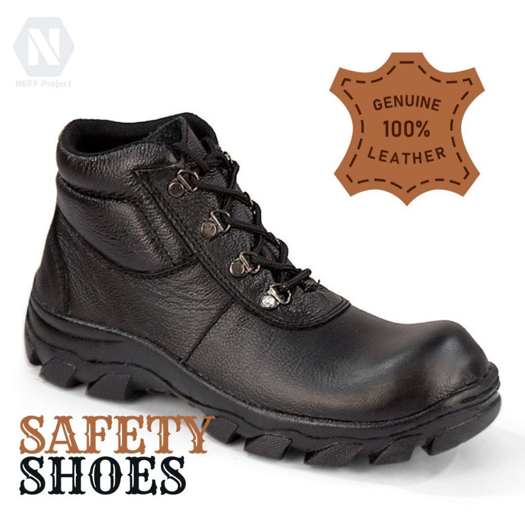 NEFF | Sepatu Safety Pria | Sepatu Boot Pria | Sepatu Tactical Pria Kulit Hitam [NFC 106]