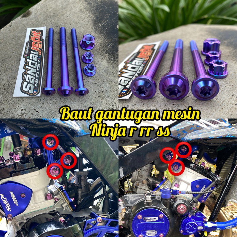 BAUT TITANIUM BREKET PANGKON DUDUKAN MESIN ATAS NINJA R RR SS BAUT TITANIUM PANGKON MESIN ATAS NINJA