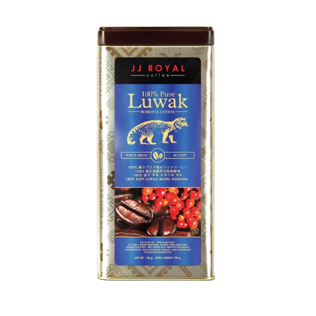 

JJ Royal 100% Pure Luwak 100gr Ground Coffee Kopi Bubuk Murni Kemasan Kaleng Biru - Loewak