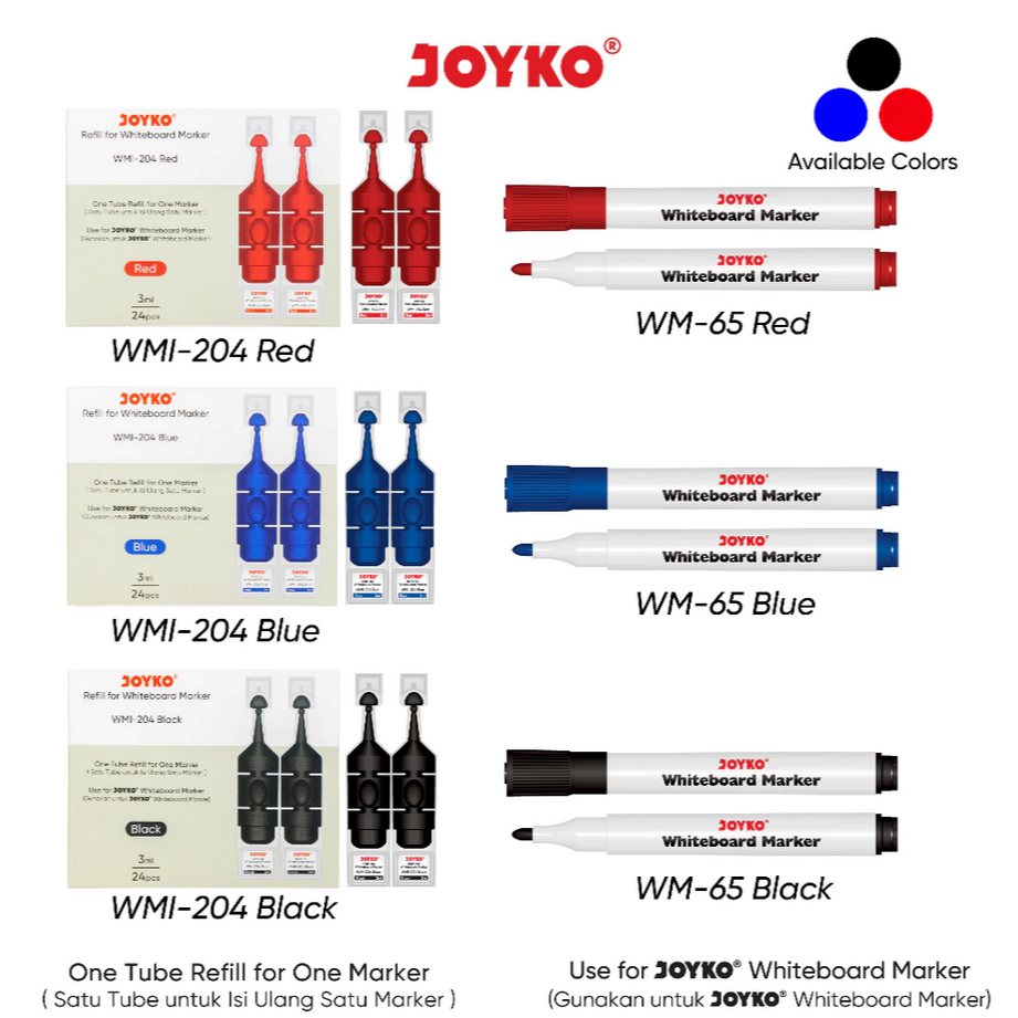 

Spidol Papan Tulis Murah Dapat Dihapus Whiteboard Marker Refillable - Joyko