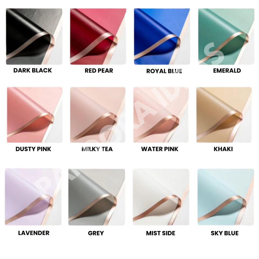 

Wrapping Paper Transparan List Gold Frame High Quality | Kertas Bunga Flower Wrap