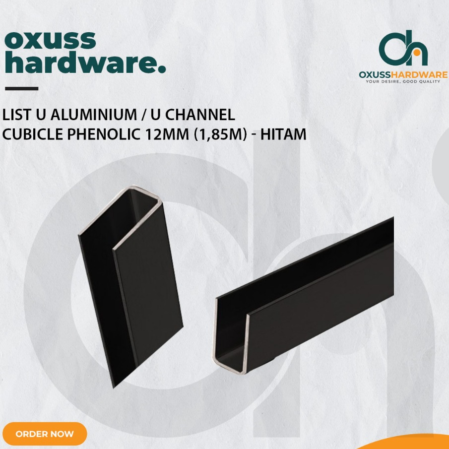 U Channel Partisi Cubicle 12MM/ List U Aluminium (5.6 Meter) - Hitam