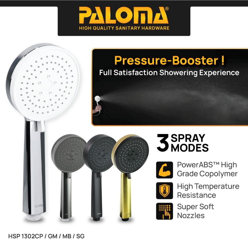 PALOMA Hand Shower Mandi Handshower Head Shower Kepala Shower Genggam Sower 3 Mode ABS Chrome Black 