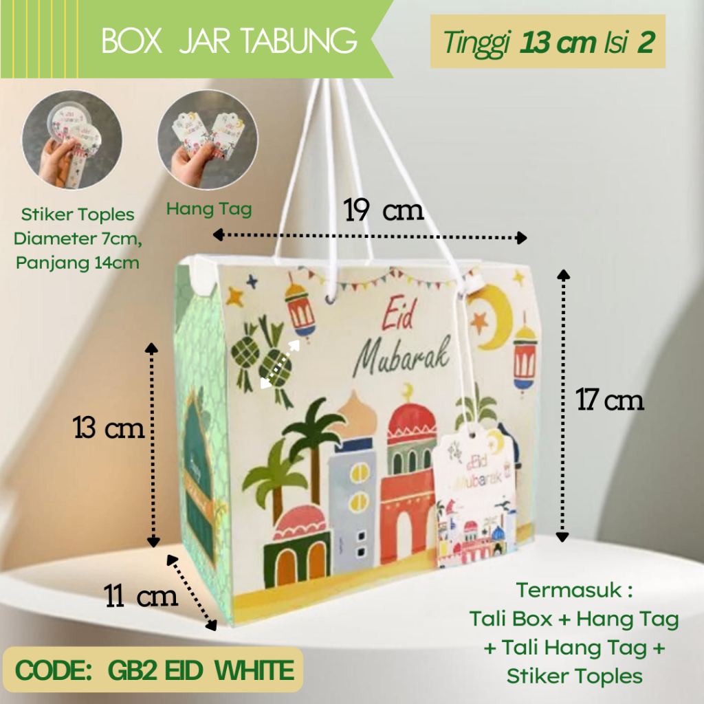 

Gable Box Toples Jar PET 300ml - 800ml Eid Mubarak / Paper Bag Idul Fitri / Dus Tali Jinjing Kuker Lebaran