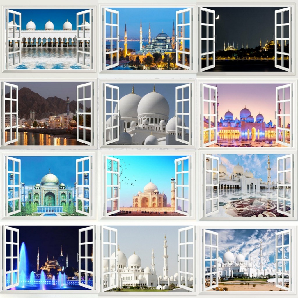 Stiker Dinding Islami Motif Masjid / Bingkai Panjangan Dinding Masjid / Sticker Motif Window Mosque