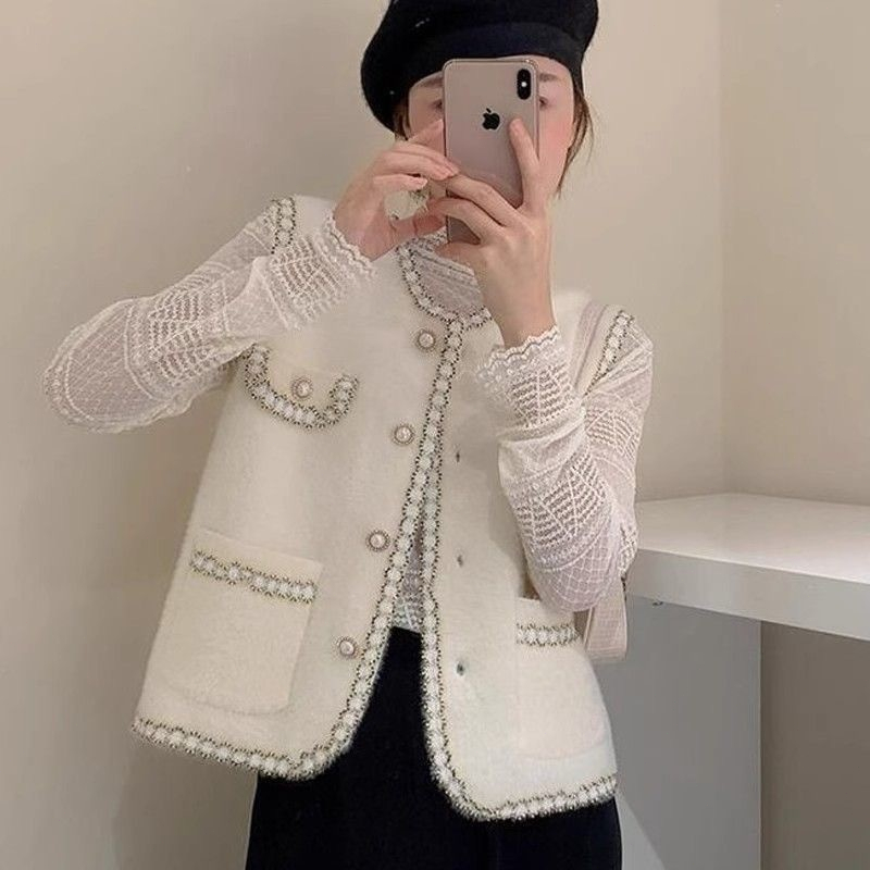 ROSELLA Jaket Rompi Modis Untuk Wanita Rompi Korea Style Wanita knitwear Hitam Putih