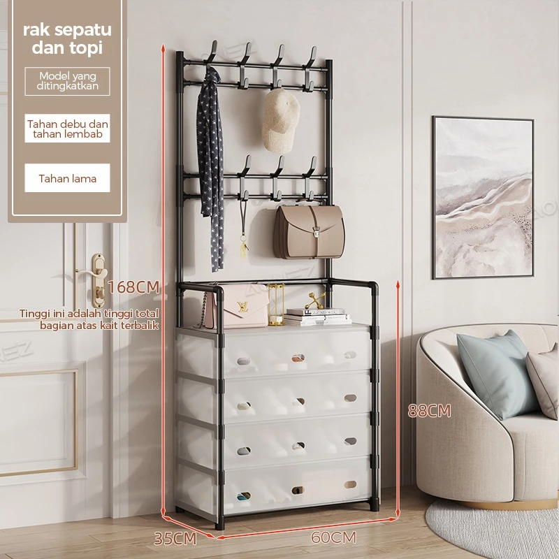 Rak Sepatu Tertutup Anti Debu Serbaguna Rak Penyimpanan Dengan Penutup Gantungan Tas Pakaian