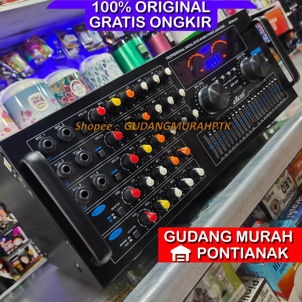 Amplifier DAT JUMBO POWER Bluetooth Original + 6 Mic Mixer Digital Echo Mixing Equalizer B 208 AQU