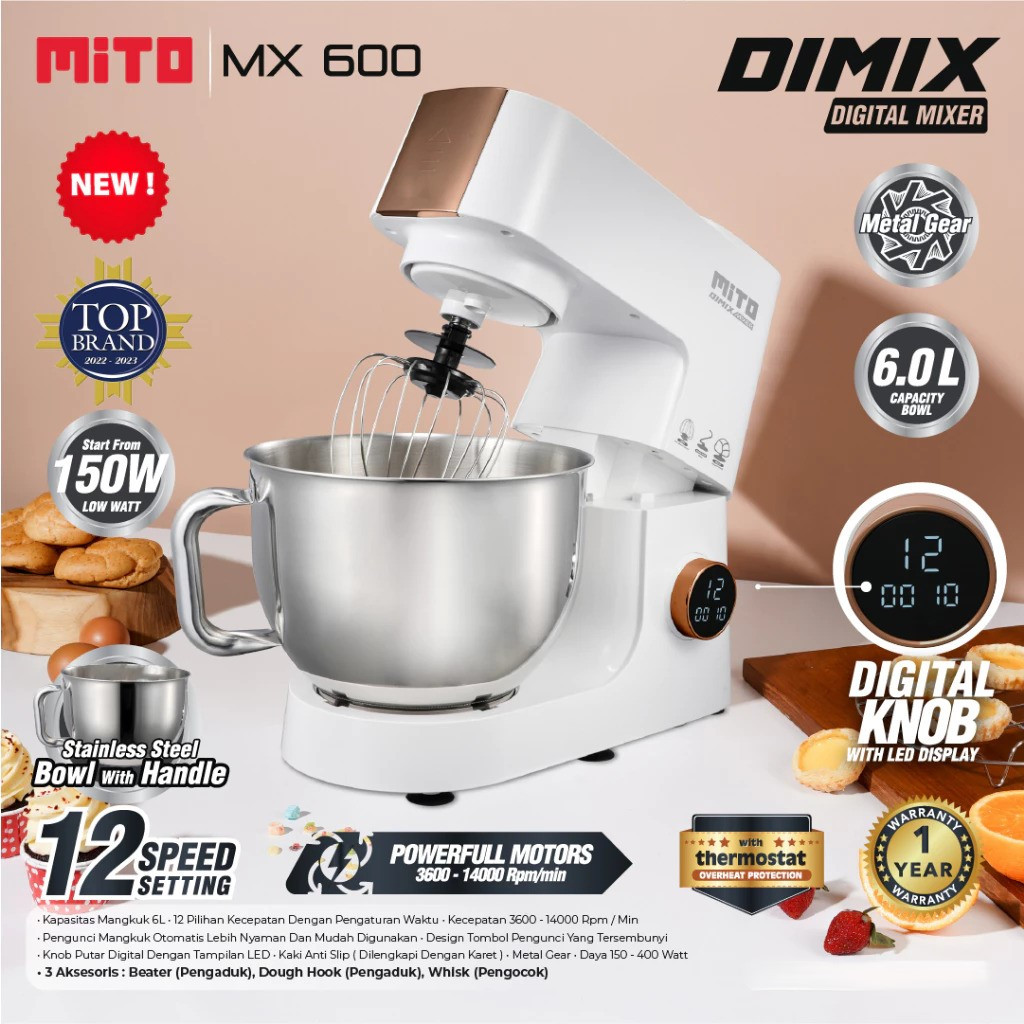 Mitochiba Stand Mixer MX600 DIMIX Pengadon Adonan Kue Kapasitas 6 Liter