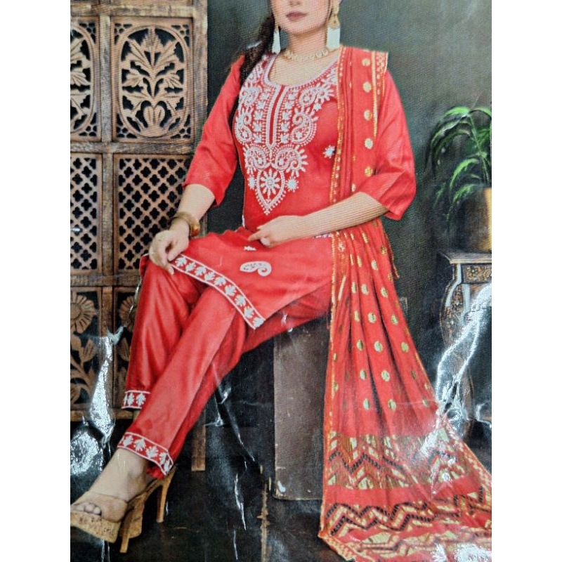 Baju India Wanita Kurti Full Set Bordir Baru Original