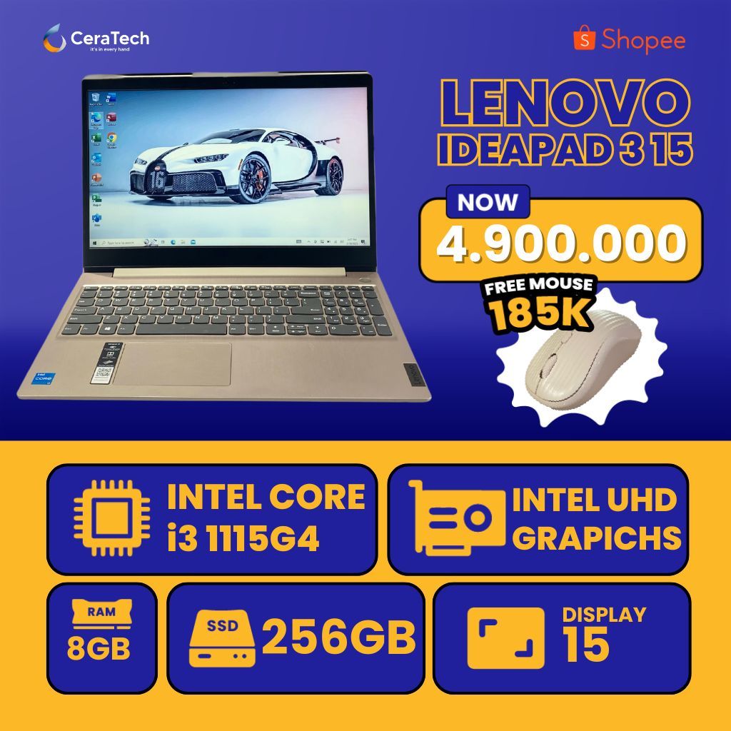 Laptop Lenovo IDEAPAD 3 15 - Intel core i3 - HARGA TERMURAH - Lenovo IDEAPAD i3 gen 11, RAM 8 SSD 25