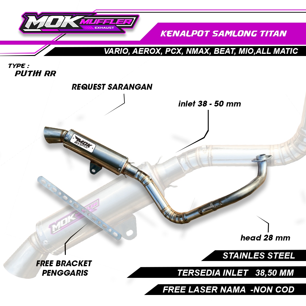 Knalpot Samlong Type Trioval Emblem White Free Breket Untuk Aerox Nmax Vario Pcx Beat Mio All Matic