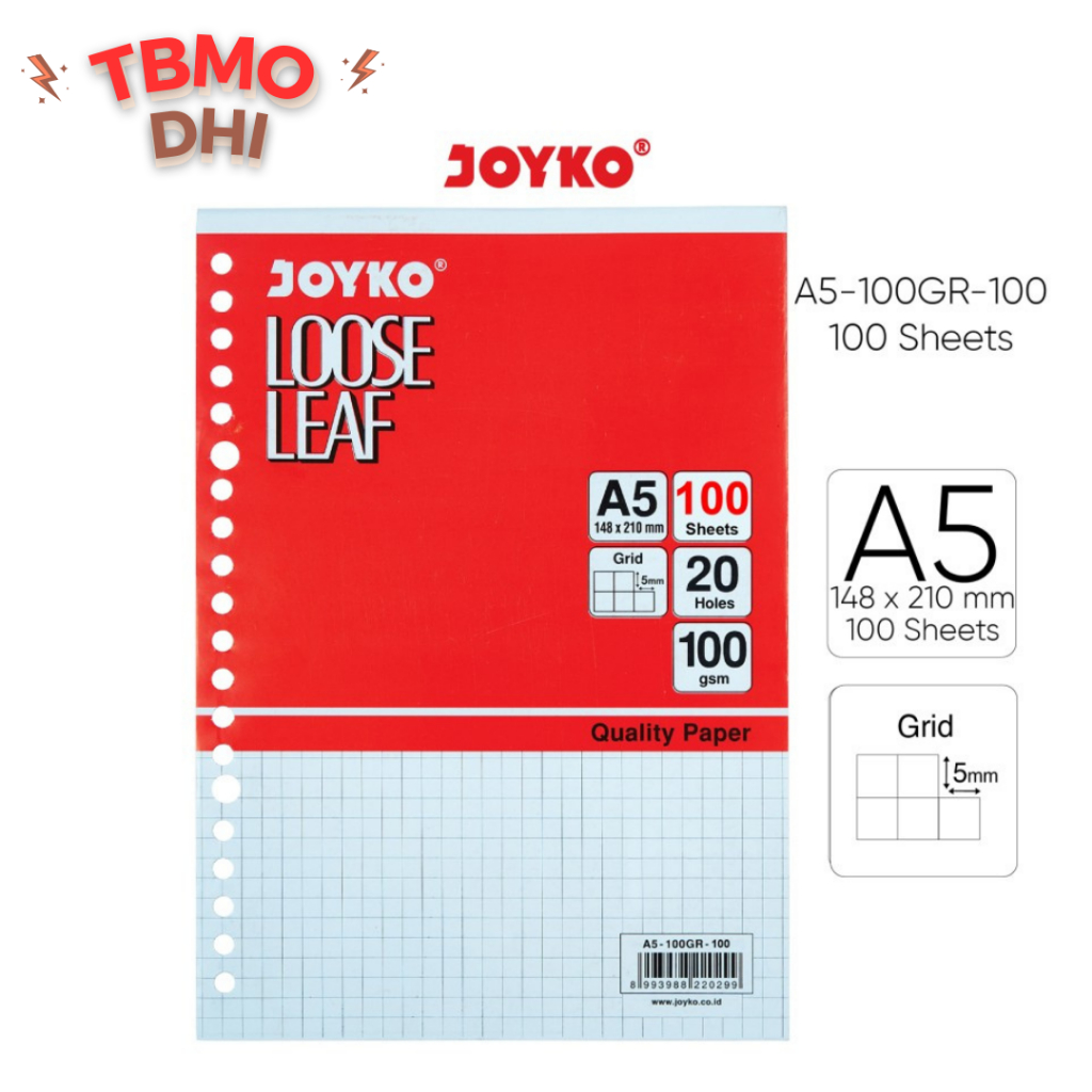 

TBMO Loose Leaf Kertas Isi File Binder Joyko - A5-Grid/Kotak 100Lbr
