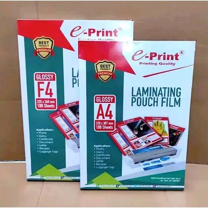 

(1 Pak isi 100 lembar) Merek E-Print Plastik Laminating / Laminating Film A4 & F4