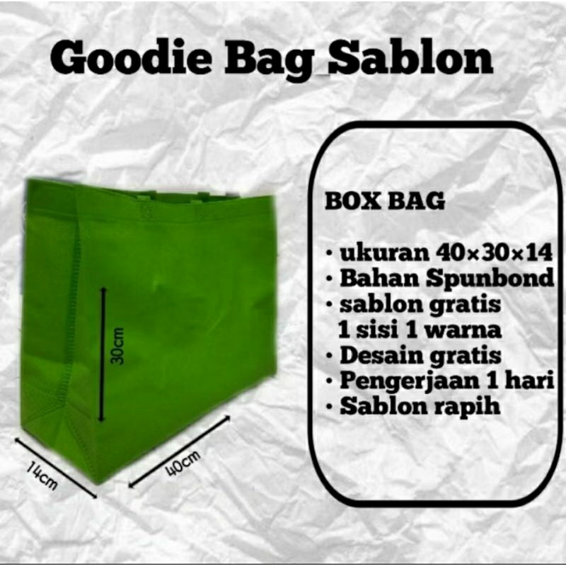 

Tas Spounbond sablon custom 30x40x14 landscap Tas Spunbond 30x40 Landscap Sablon Logo / Nama