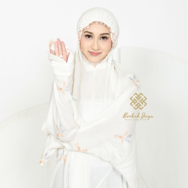 BerkahJaya - Mukena Terusan Bordir All Variant White Rayon Timbul Lajuran Dewasa
