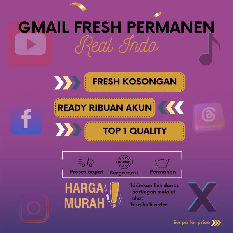 Gmail Fresh Permanen Ready Ratusan Akun Bergaransi! online selamanya!