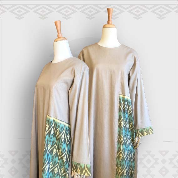 Minea gamis tenun troso kombinasi katun linen Alilah