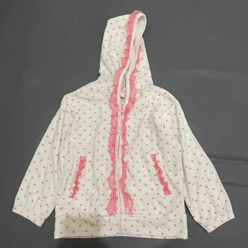 ANAK K292 (FRENCH SODA ORI, PRELOVED) Baju Jaket Outer Luaran Sweater Hoodie Kupluk Topi Rumbai Kant