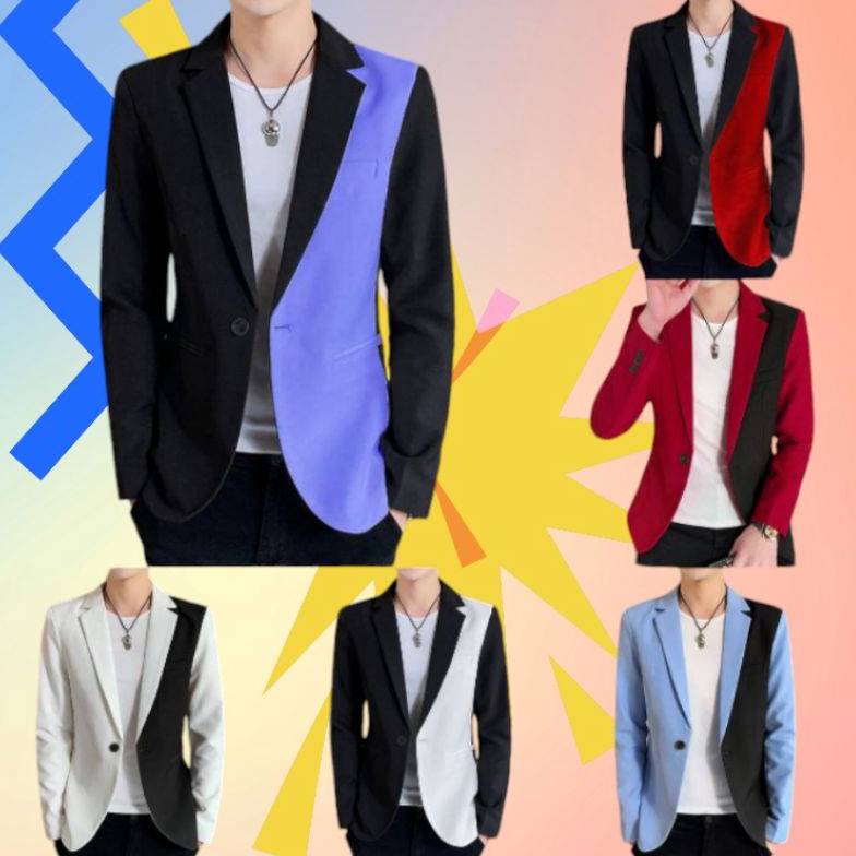 KODE W68R BISA COD JAS BLAZER FASHION PRIA MODEL KOMBINASI KEKINIAN PAKAIAN COWOK BAJU PESTA LAKI LA