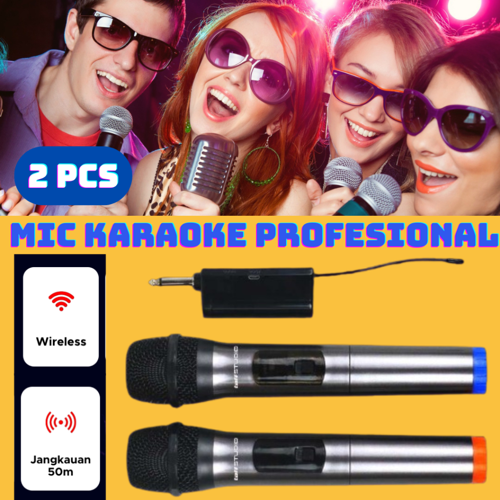 RAJA TaffSTUDIO 2 PCS MIC Mikrofon Karaoke Wireles jarak jauh suara jernih imam masjid pidato acara