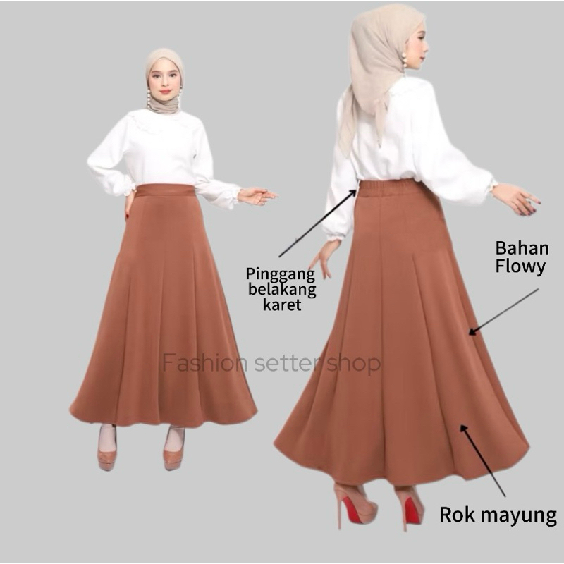 Rok Dewasa Fuji Skirt Standar Jumbo Bahan Scuba Premium Tebal Melar - Rok Formal Hitam Panjang Kekin