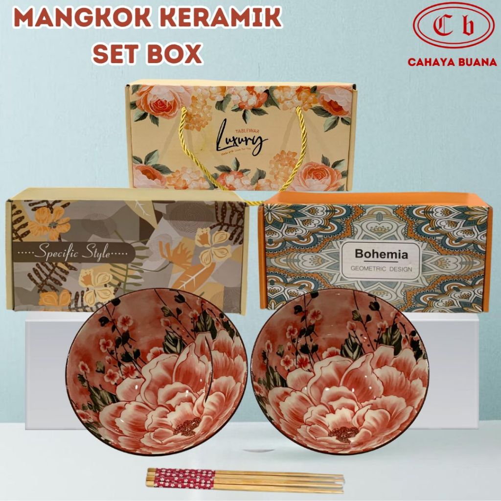 TERBARU HAMPERS MANGKOK KERAMIK SET / 2 MANGKOK + 2 PASANG SUMPIT