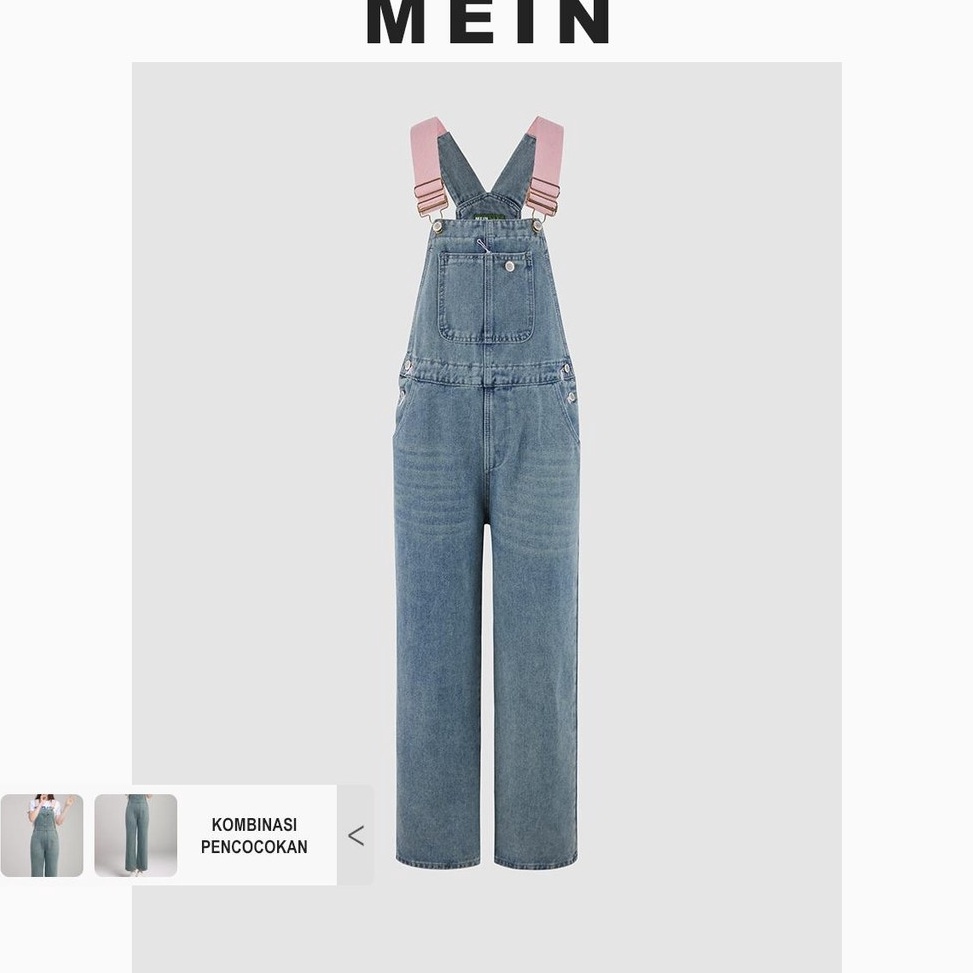 KODE R83G MEIN Upgrade GIRL POWER Celana Jumpsuit Tali Pink Jumsuit Loose Denim Jeans Wanita Panjang