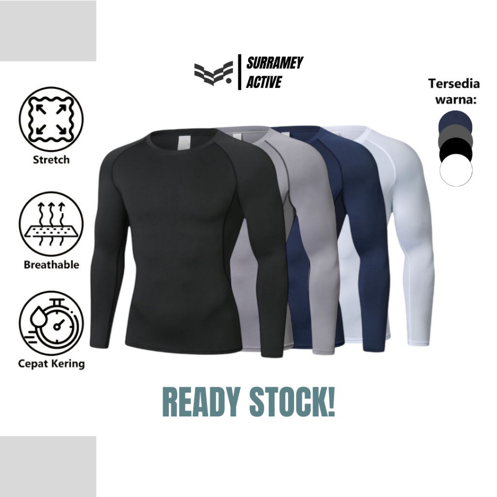 Surramey Active Baju Manset Baselayer Lengan Panjang Kaos Long Sleeve Sport Compression Olahraga Pri