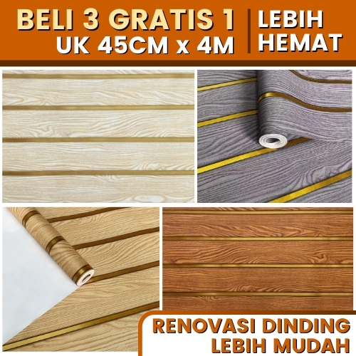 Wallsticker Wallpaper Dinding 3D Panel List Gold Welpeper Kayu Garis Emas Pintu Meja KOMBO HEMAT