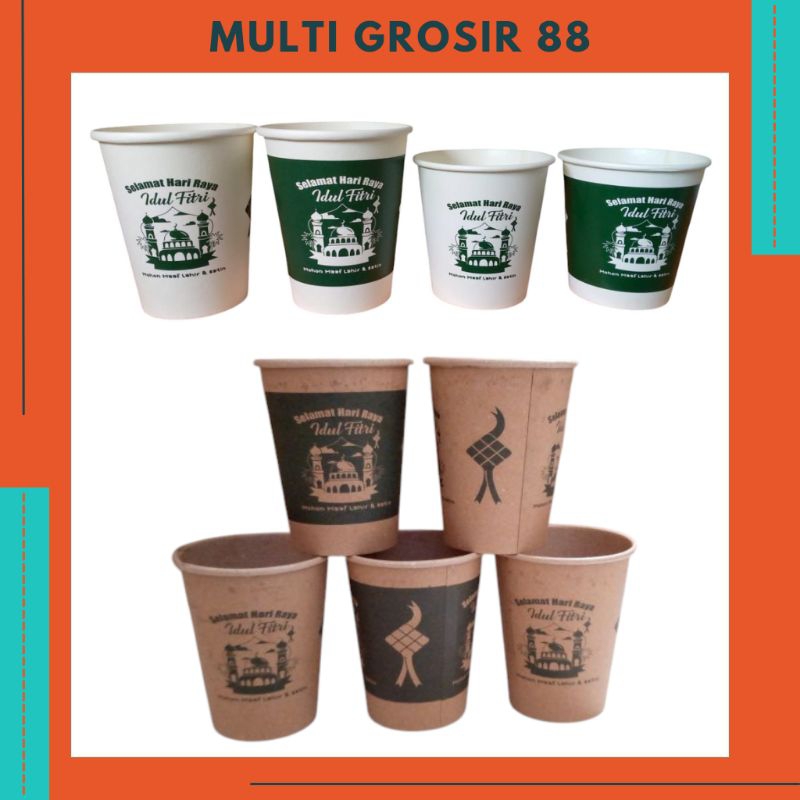 MG88 50 pcs Gelas Kopi Lebaran Paper Cup Tahan Panas uk. 6.5 Oz 8 Oz Motif Lebaran Idul Fitri / Imle